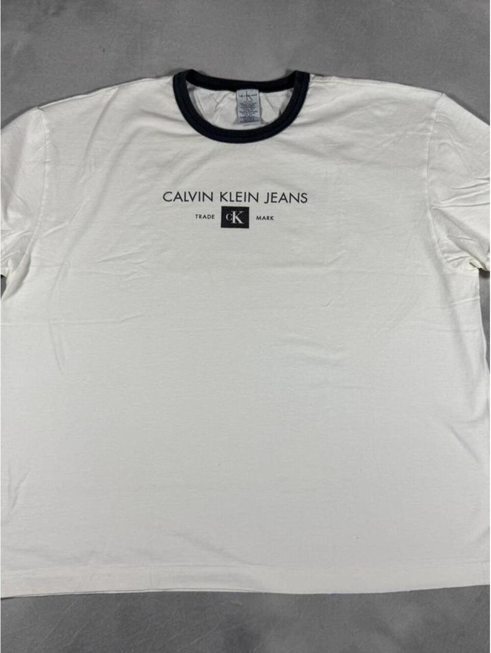 Vintage 90s Calvin Klein Jeans CK Logo Ringer T Shirt White Black XXL